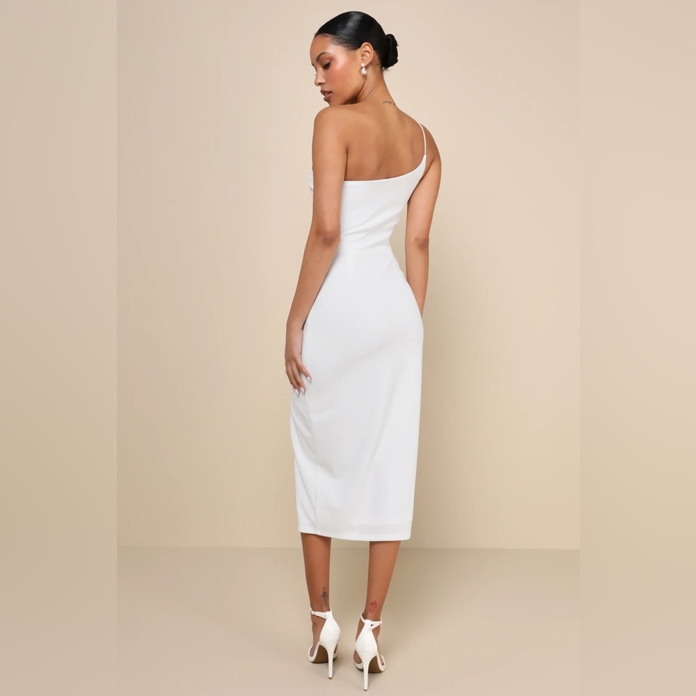 NWOT Lulu's Elegant Allure White One-Shoulder Midi Dress - Picture 3 of 11